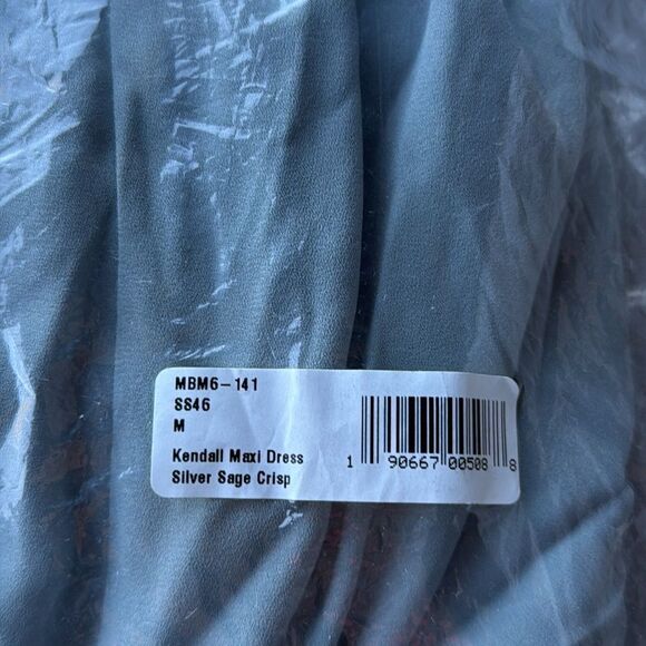 Show Me Your Mumu‎ Kendall Maxi Dress V Neck Slit Blouson Silver Sage Blue L nwt - Picture 6 of 7